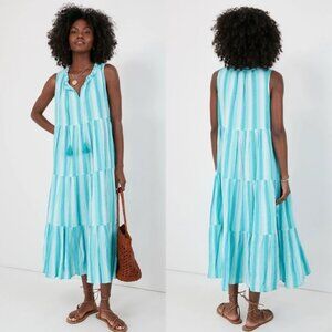 Tuckernuck Beach Aquamarine Stripe Salty Paloma Caftan Maxi Dress S